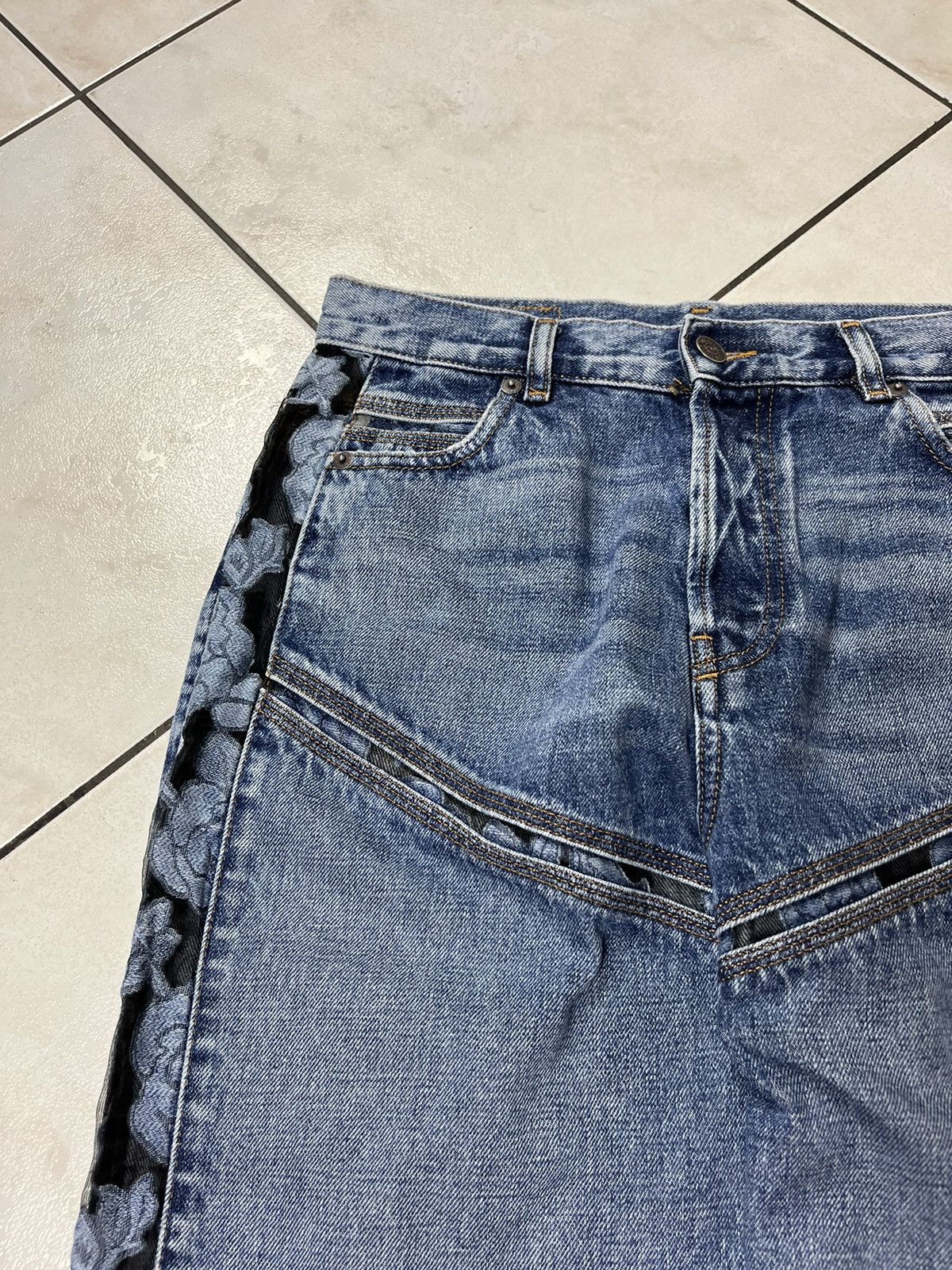 Designer × Diesel Diesel D-Pilut mesh stripe jeans pants washed distressed Size 28" / US 6 / IT 42 - 7 Thumbnail
