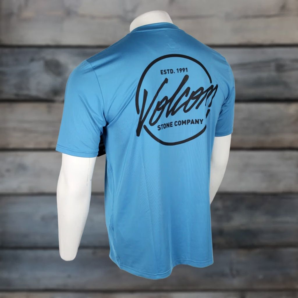 Volcom Volcom Men's Stone Stamp Short Sleeve Rash Guard Loose Fit Blue UPF 50+ Surfing Beach Shirt Mens Large Size US 33 - 1 Thumbnail