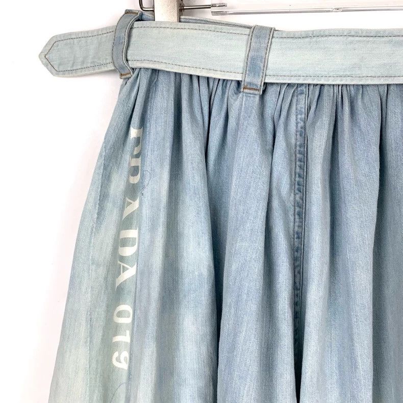 Prada Prada Logo print to make the old blue belt gradient cotton Size 37" - 3 Thumbnail