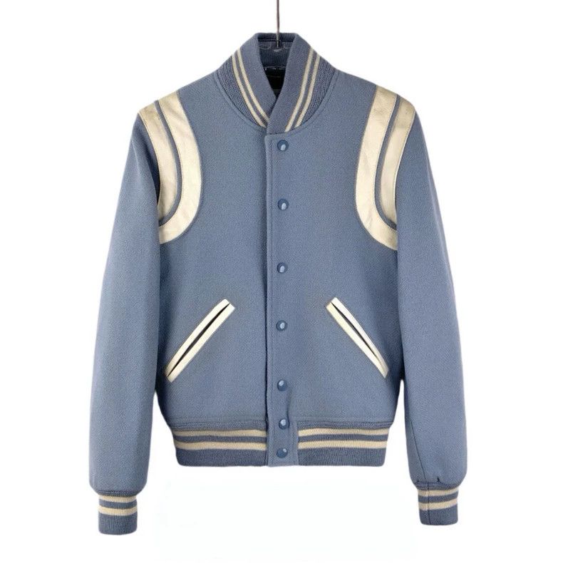 Saint Laurent Paris Saint Laurent Blue Striped Wool Bomber Jacket Size US XS / EU 42 / 0 - 1 Thumbnail
