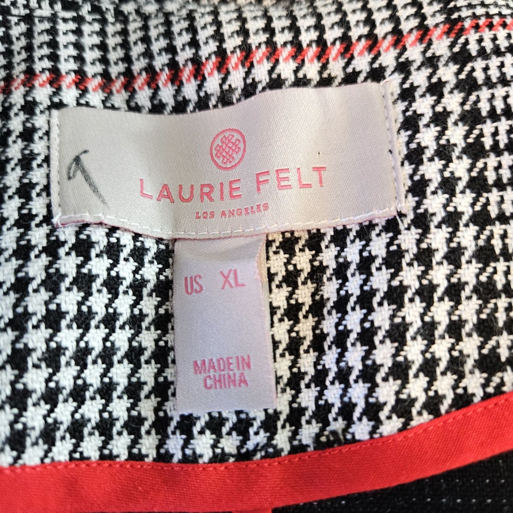 Vintage Laurie Felt Coat Womens XL Black Red Houndstooth Fringe Button Front Size XL / US 12-14 / IT 48-50 - 5 Thumbnail