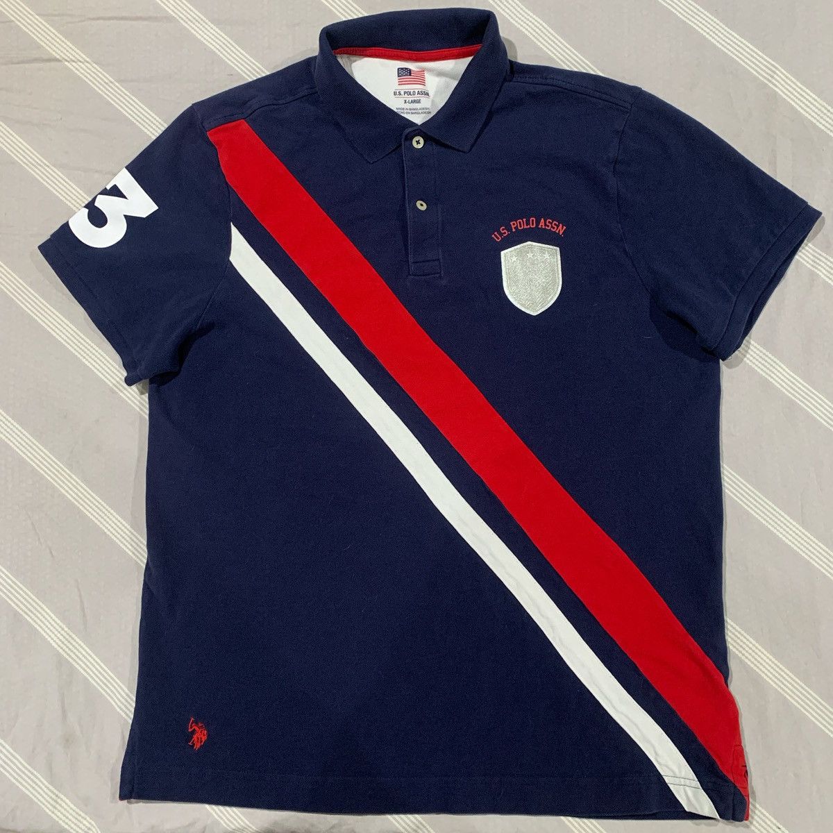 U.S. Polo Assn. U.S. Polo Assn Mens. Diagonal Stripe Pieced Pique Polo Shirt Size US XL / EU 56 / 4 - 1 Thumbnail