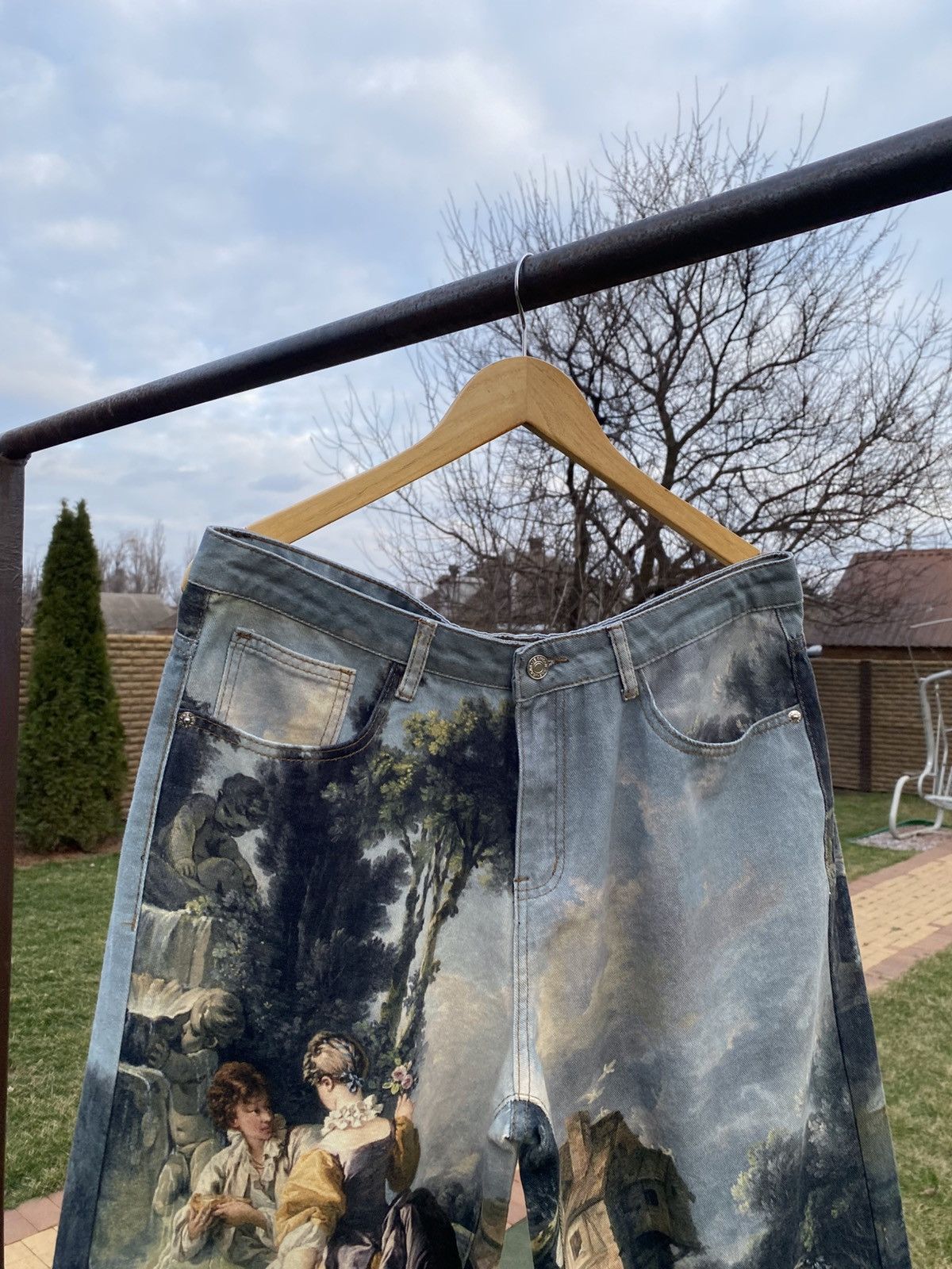Vintage Baroque Painting Art Jeans Full Graphic Vintage-Style Denim Size US 36 / EU 52 - 4 Thumbnail