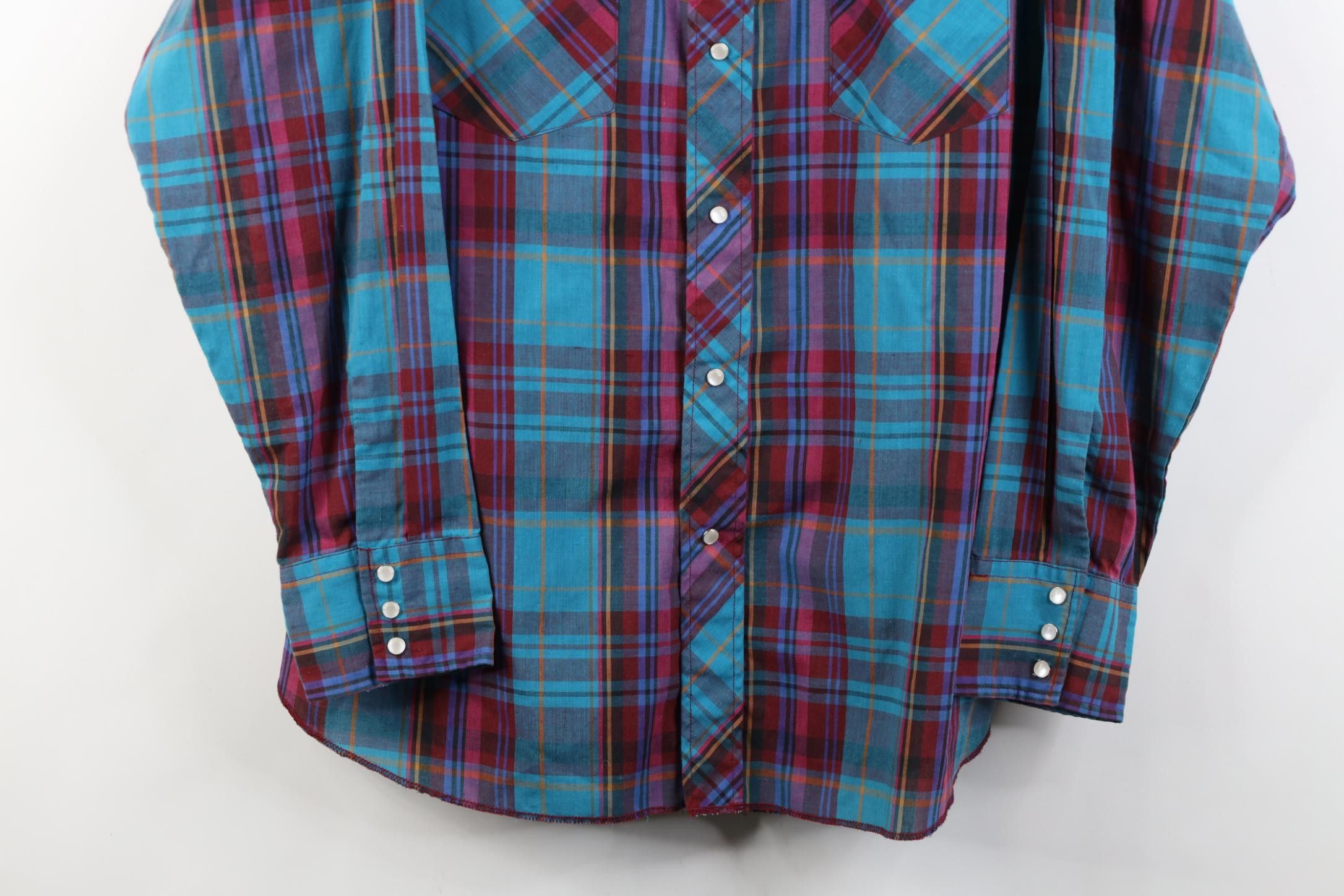 Wrangler Vintage 90s Wrangler Plaid Cowboy Rodeo Snap Button Shirt Size US L / EU 52-54 / 3 - 3 Thumbnail