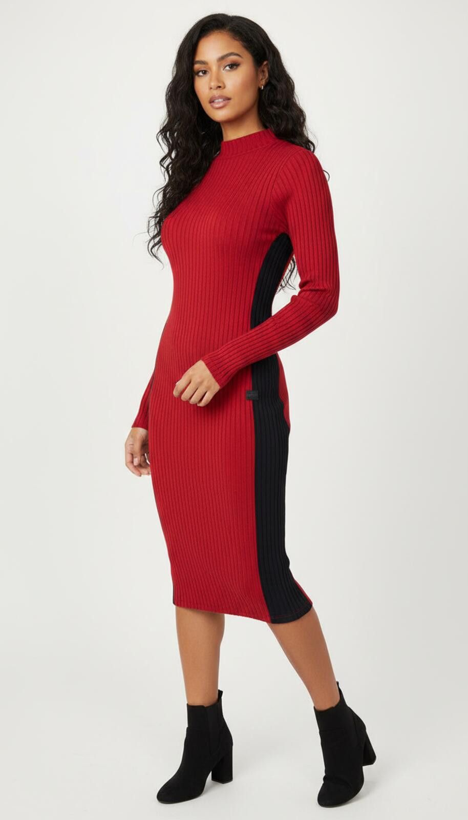 Other Chic Ribbed Long Sleeve Dress - Red & Navy Size L / US 10 / IT 46 - 1 Thumbnail