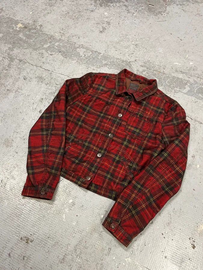 Marithe + Francois Girbaud 2000s Marithé + François Girbaud Red Tartan Velvet Buttoned Jacket Size XS / US 0-2 / IT 36-38 - 3 Thumbnail