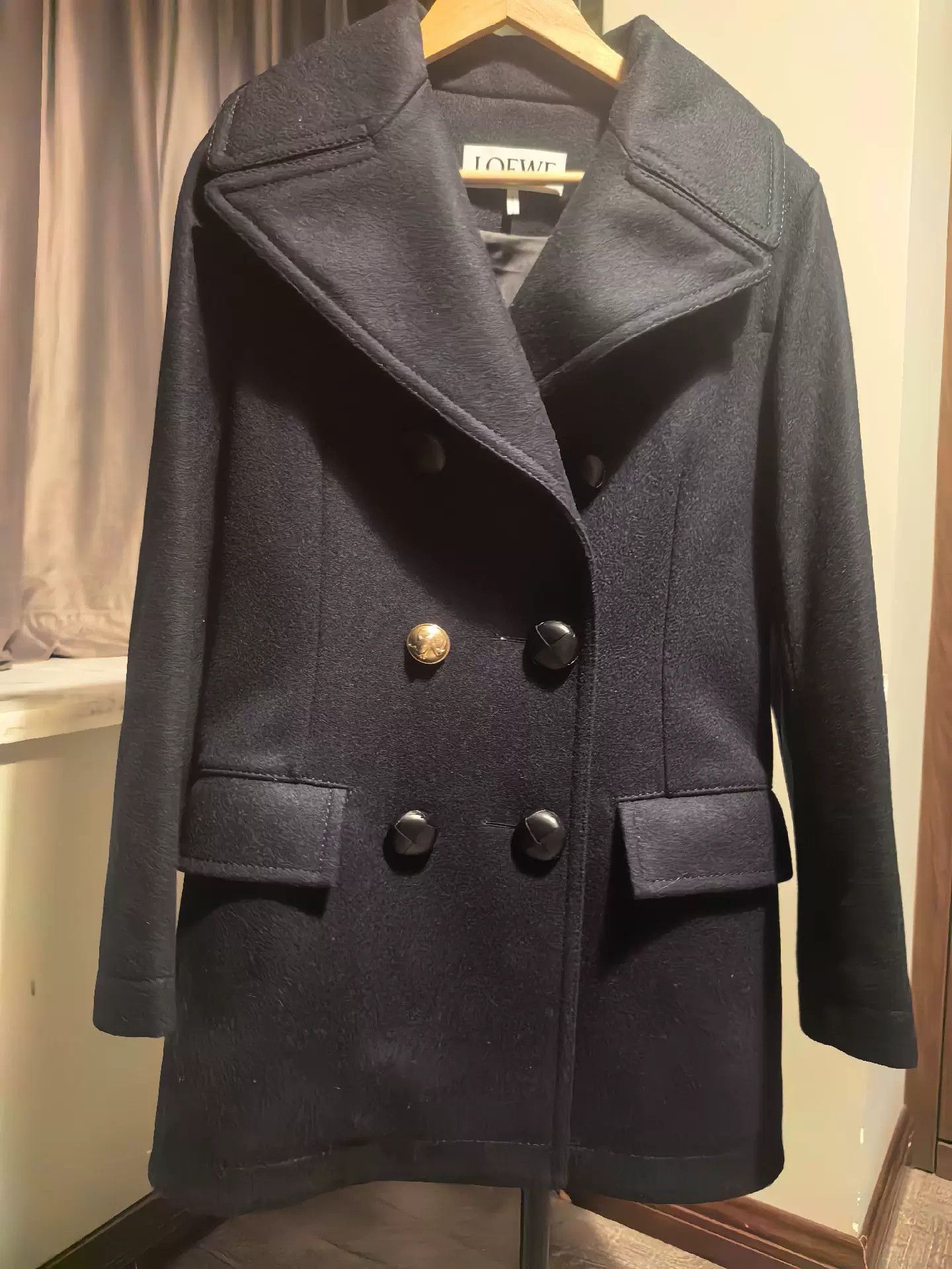 LOEWE Navy Wool Double-Breasted Coat