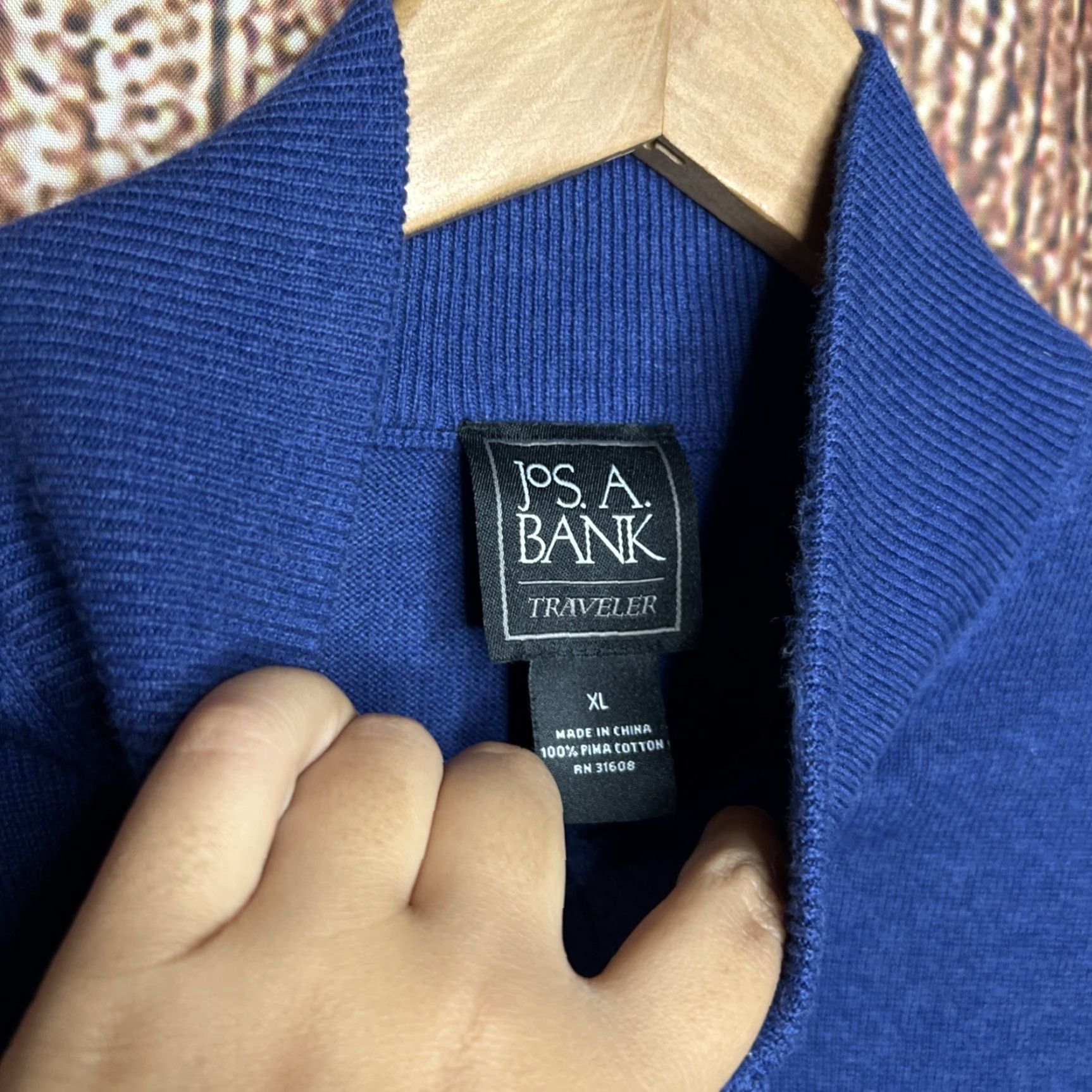 Jos. A. Bank Jos. A. Bank Men's Pullover Sweater 1/4 Zip Mock Neck XL Cotton Blue Size US XL / EU 56 / 4 - 2 Thumbnail