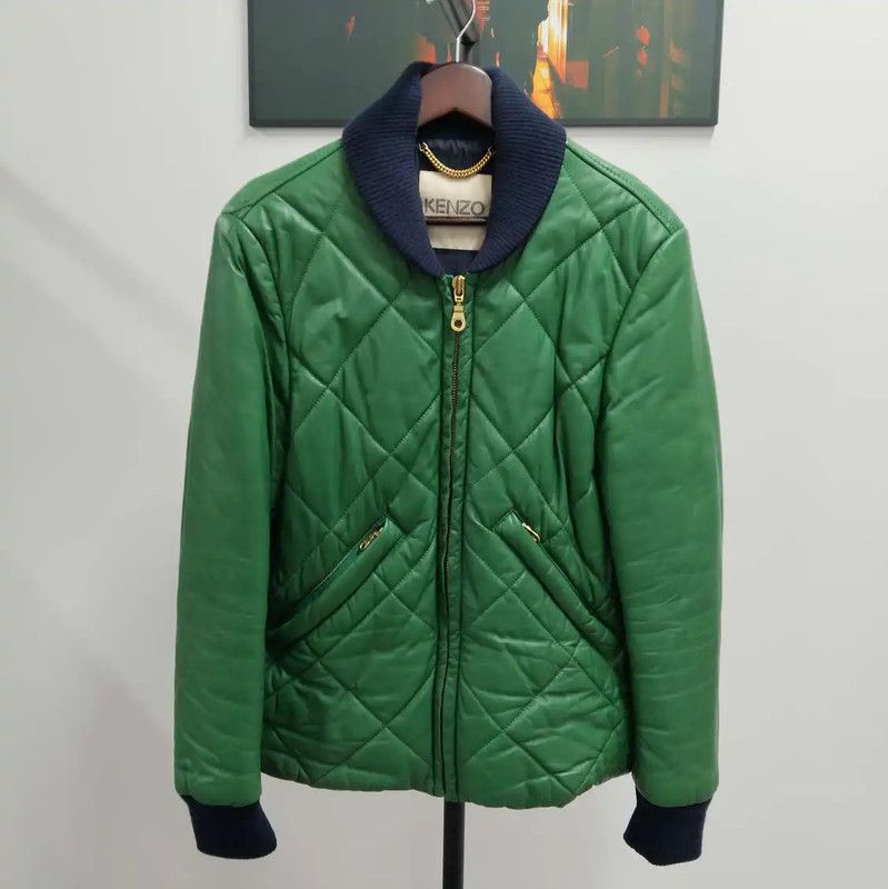 KENZO Green Leather Men's Winter Jacket 0089