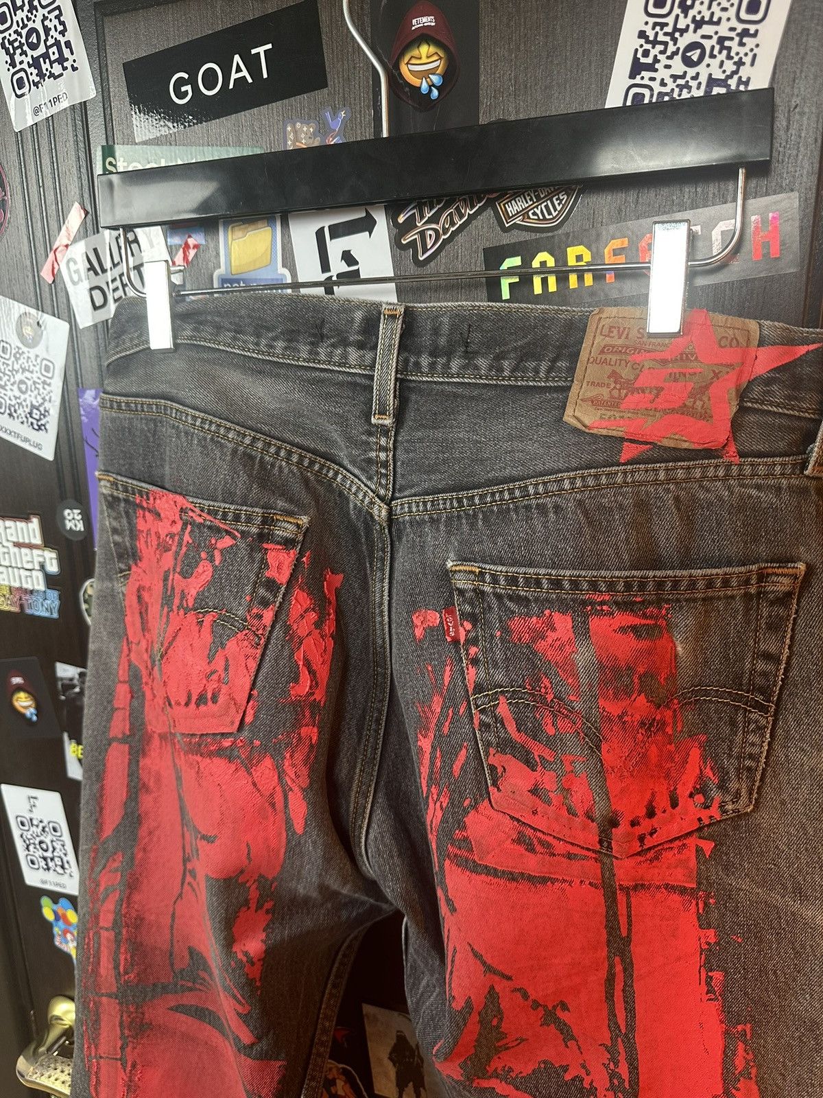 Sp5der × Young Thug Spider Worldwide Red Moto Jeans Size US 34 / EU 50 - 4 Thumbnail