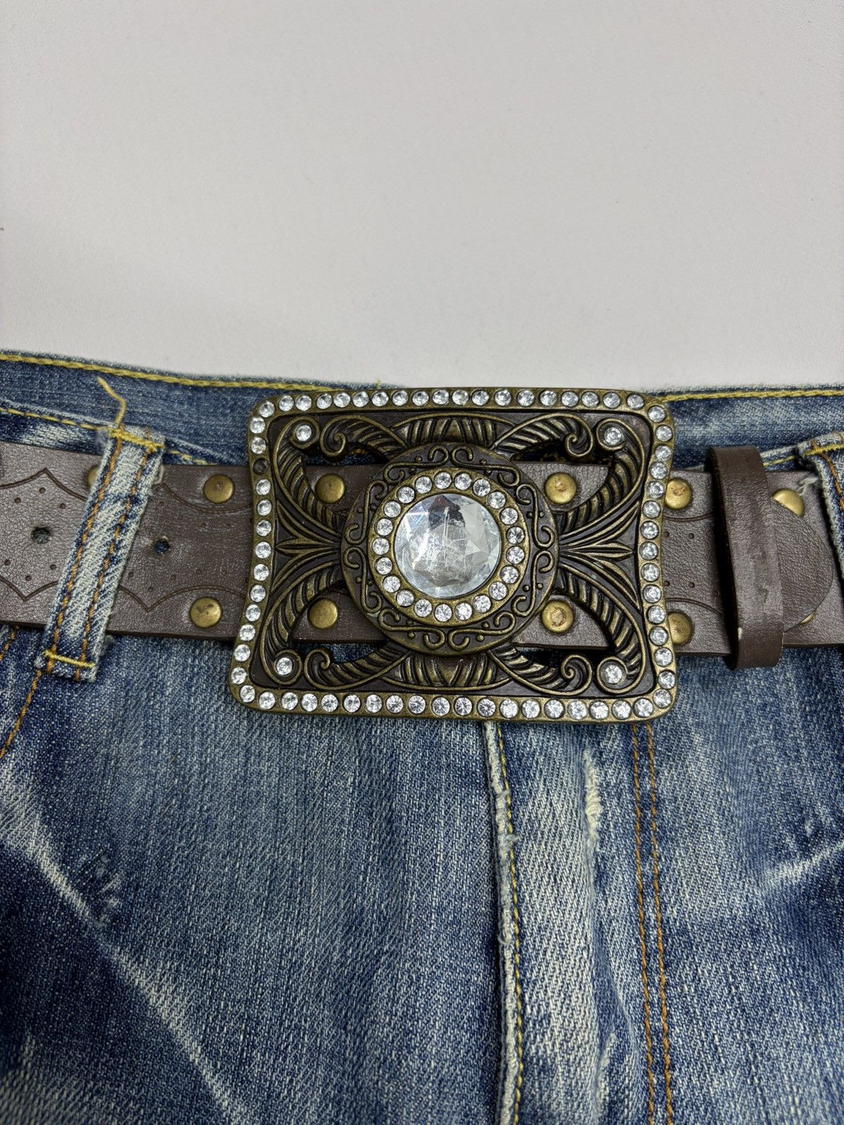 Hysteric Glamour Vintage Y2K Rhinestones Like Number Nine Punk Leather Belt Size 32 - 14 Thumbnail