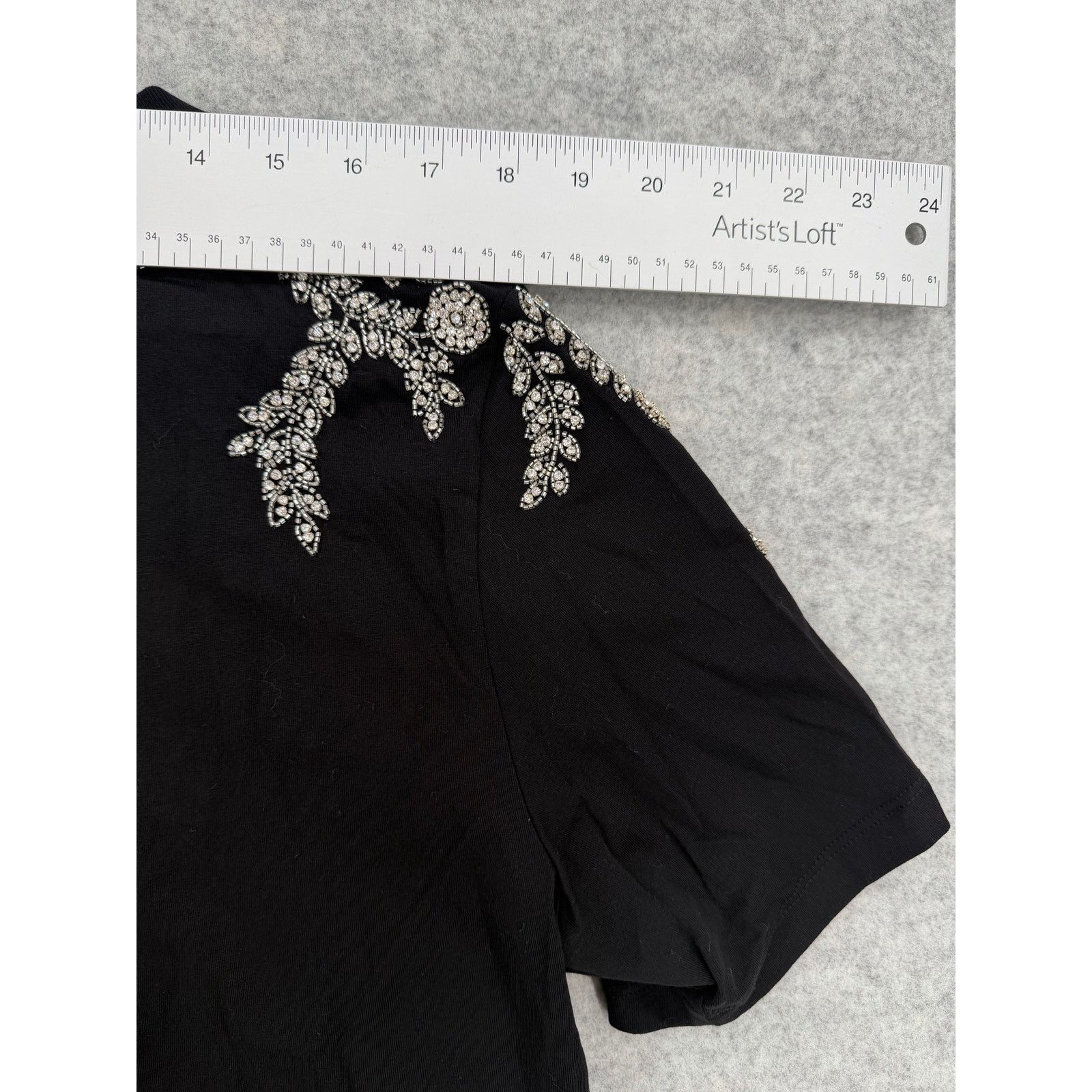 Sandro NEW Sandro Stras Beaded Rhinestone Embellished Black T-Shirt Size L / US 10 / IT 46 - 10 Thumbnail