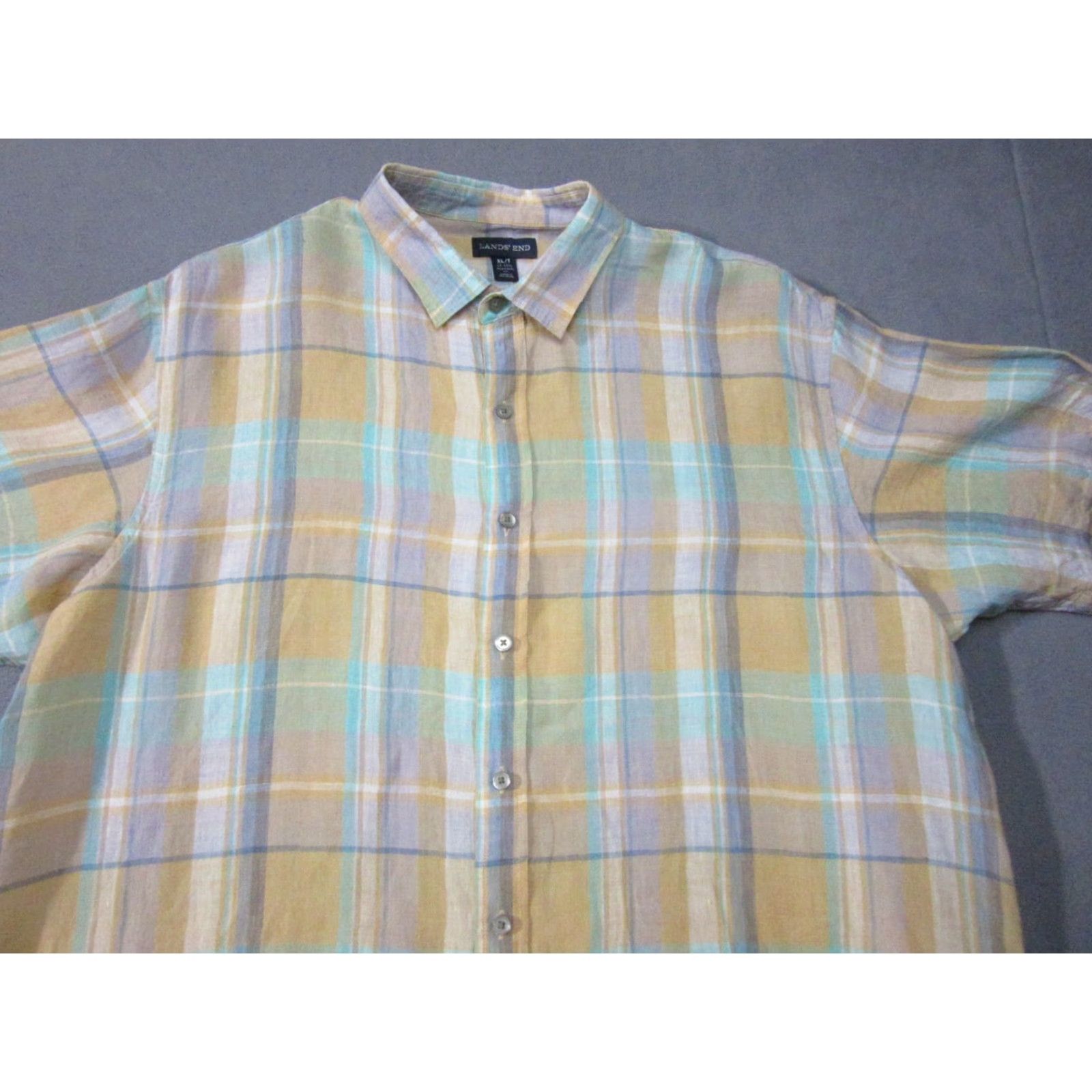 Lands' End Lands' End Shirt Mens XLT Plaid Linen Short Sleeve Button Up Summer Multicolor Button-Up Shirt Mens XLT Beach Classic Preppy Size US XL / EU 56 / 4 - 2 Thumbnail