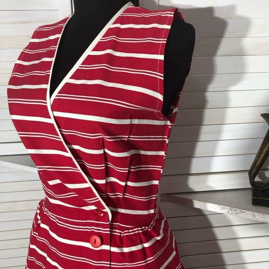 Vintage 80s red white full 50s Lucy nautical cotton midi dress S Size S / US 4 / IT 40 - 4 Thumbnail