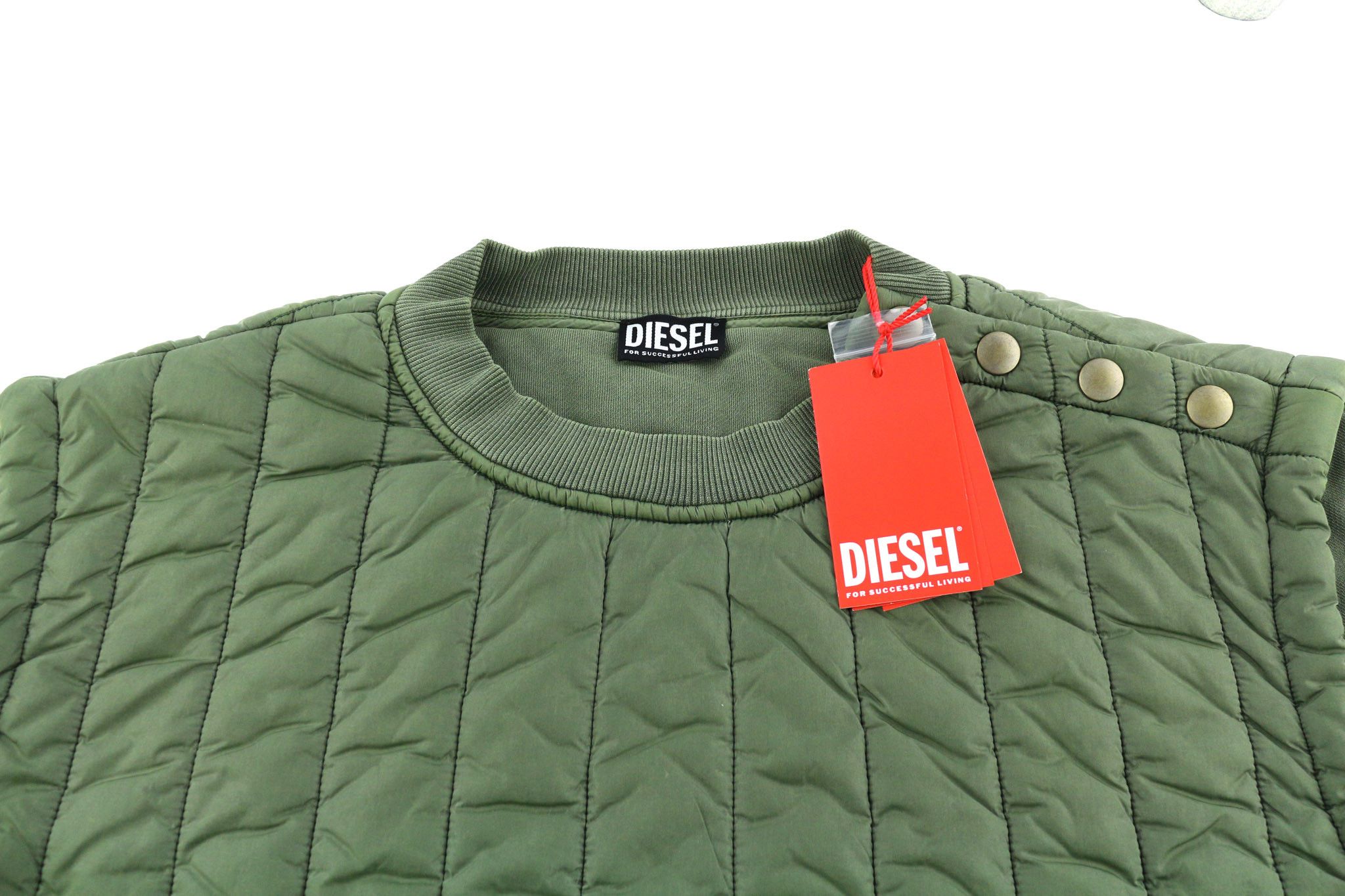 Diesel S-HOLTY L Green Quilted Crew Logo Sweatshirt 40121 Size US L / EU 52-54 / 3 - 4 Thumbnail
