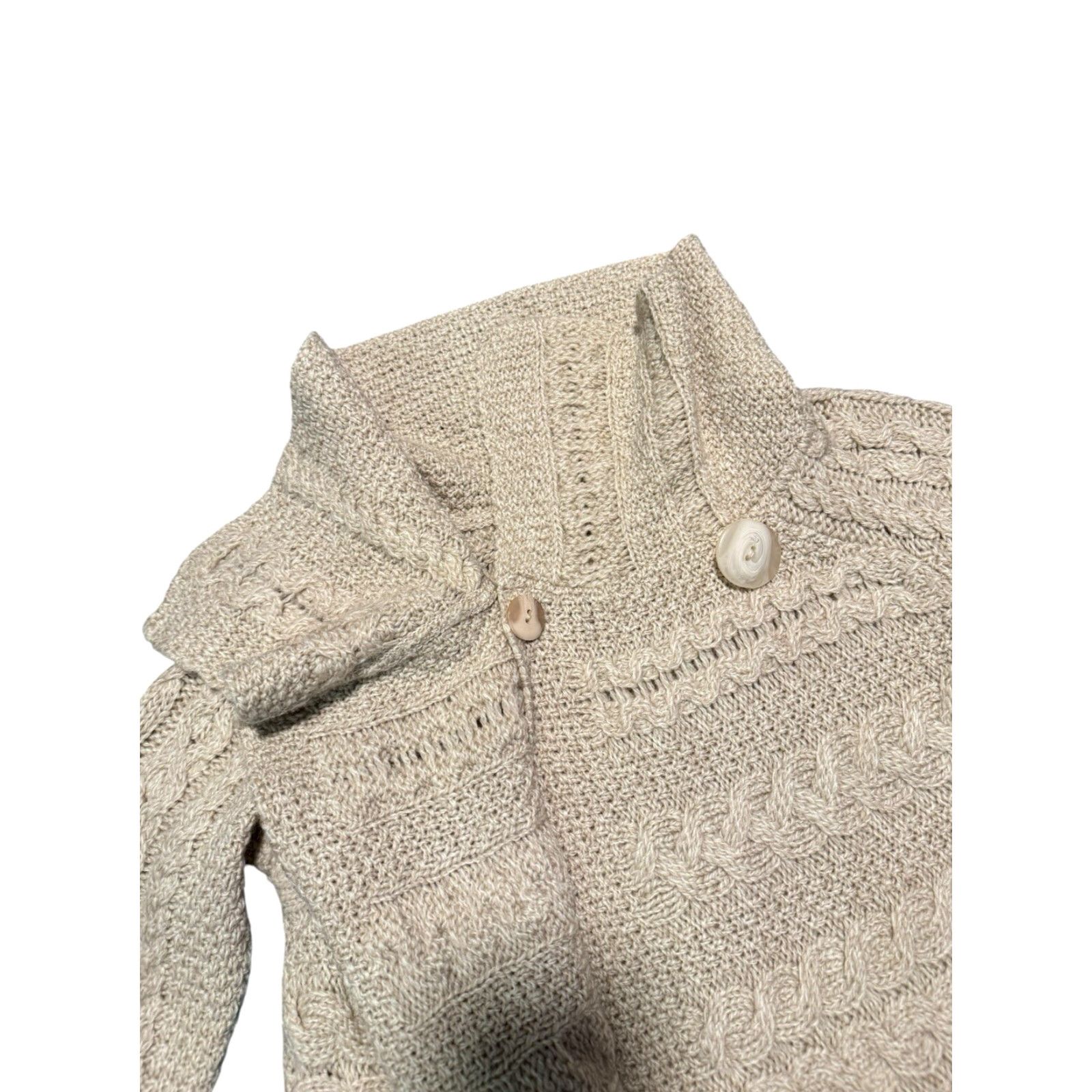 Vintage Aran Crafts Ireland 100% Merino Wool One Button Sweater Shawl Collar Cardigan Size M Beige Womens Sweater Size M / US 6-8 / IT 42-44 - 5 Thumbnail