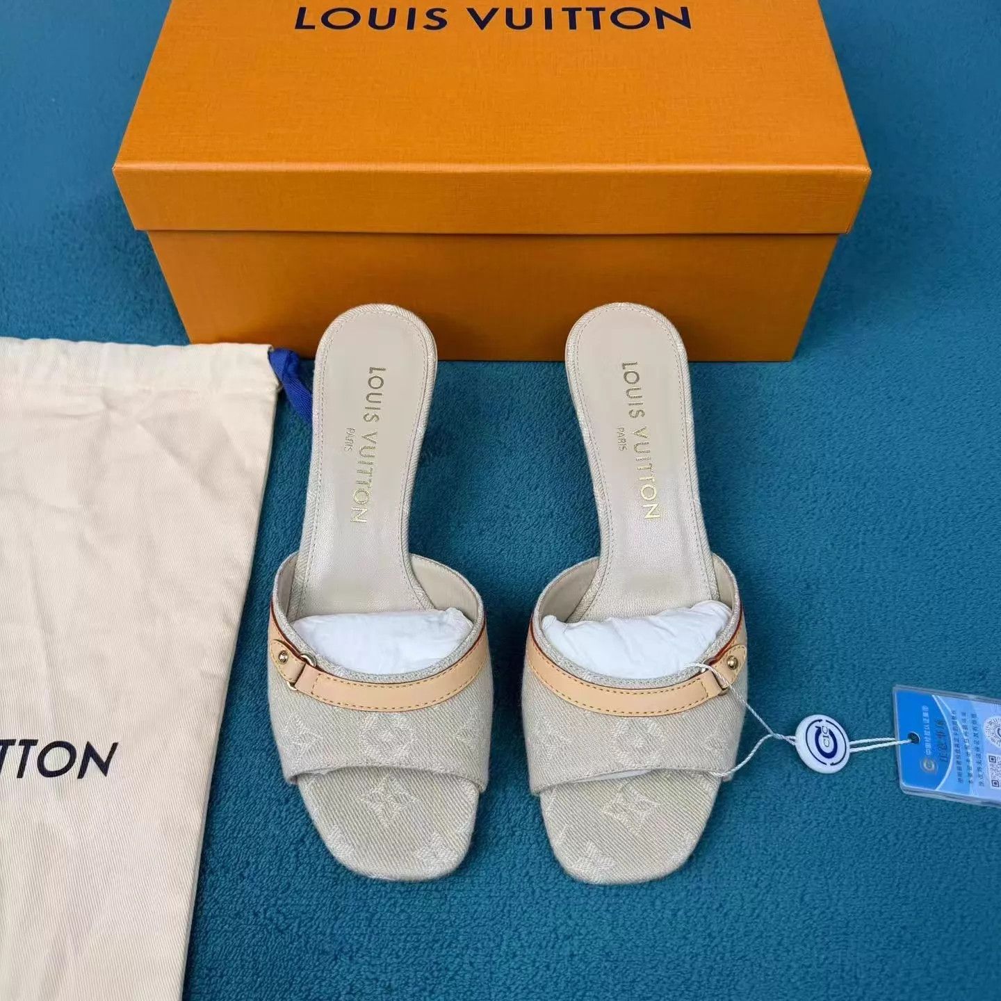 Louis Vuitton LV 6AM Leather Open Toe High Heel Slide Gray EU37 Size US 6.5 / IT 36.5 - 1 Thumbnail
