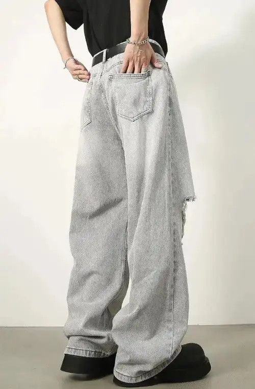 VIBE Distressed Denim Wide Leg Ripped Jeans Size US 32 / EU 48 - 4 Thumbnail