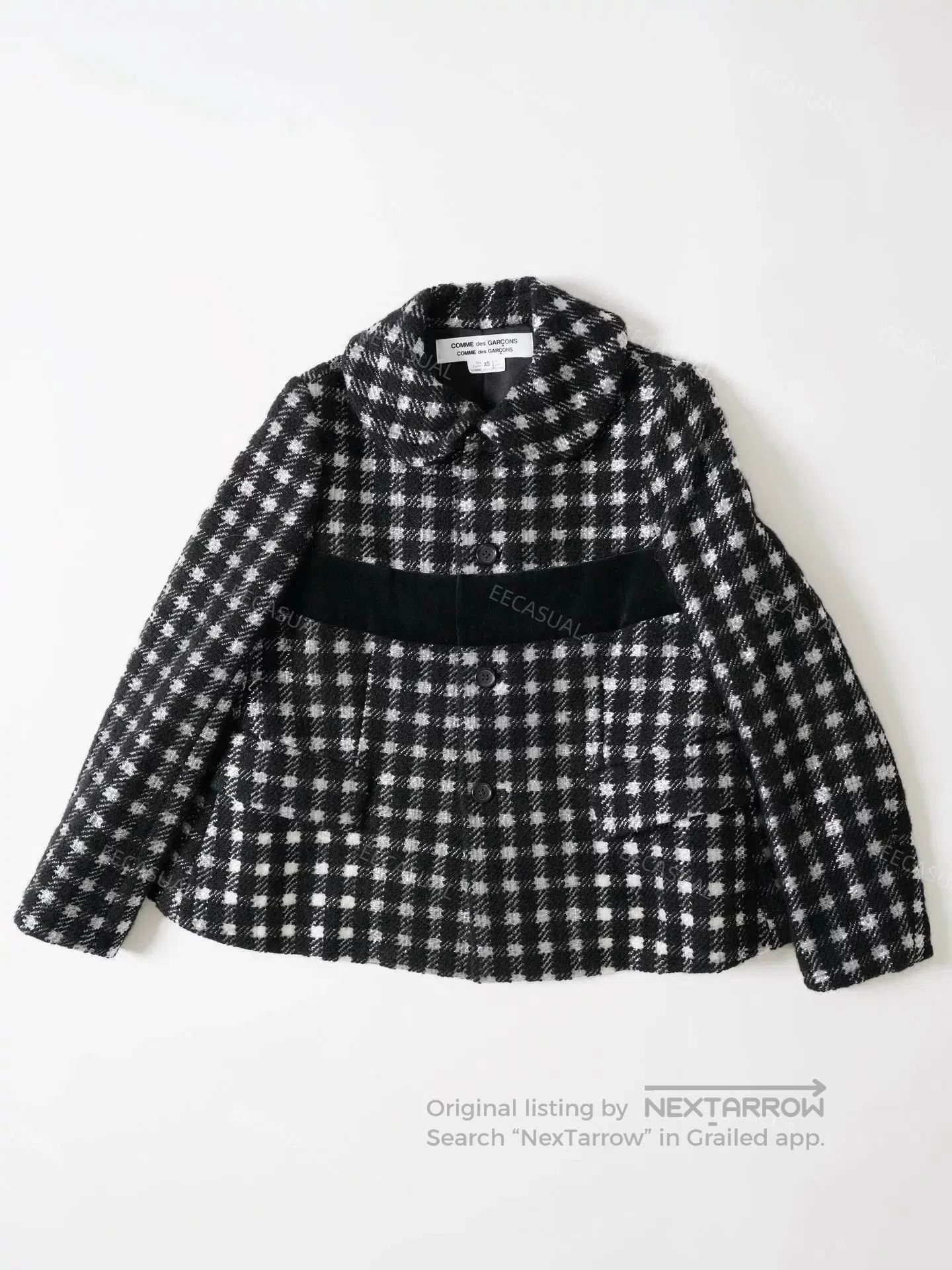 CDG by Comme des Garcons Black and White Plaid Wool Coat. Size XS / US 0-2 / IT 36-38 - 5 Thumbnail