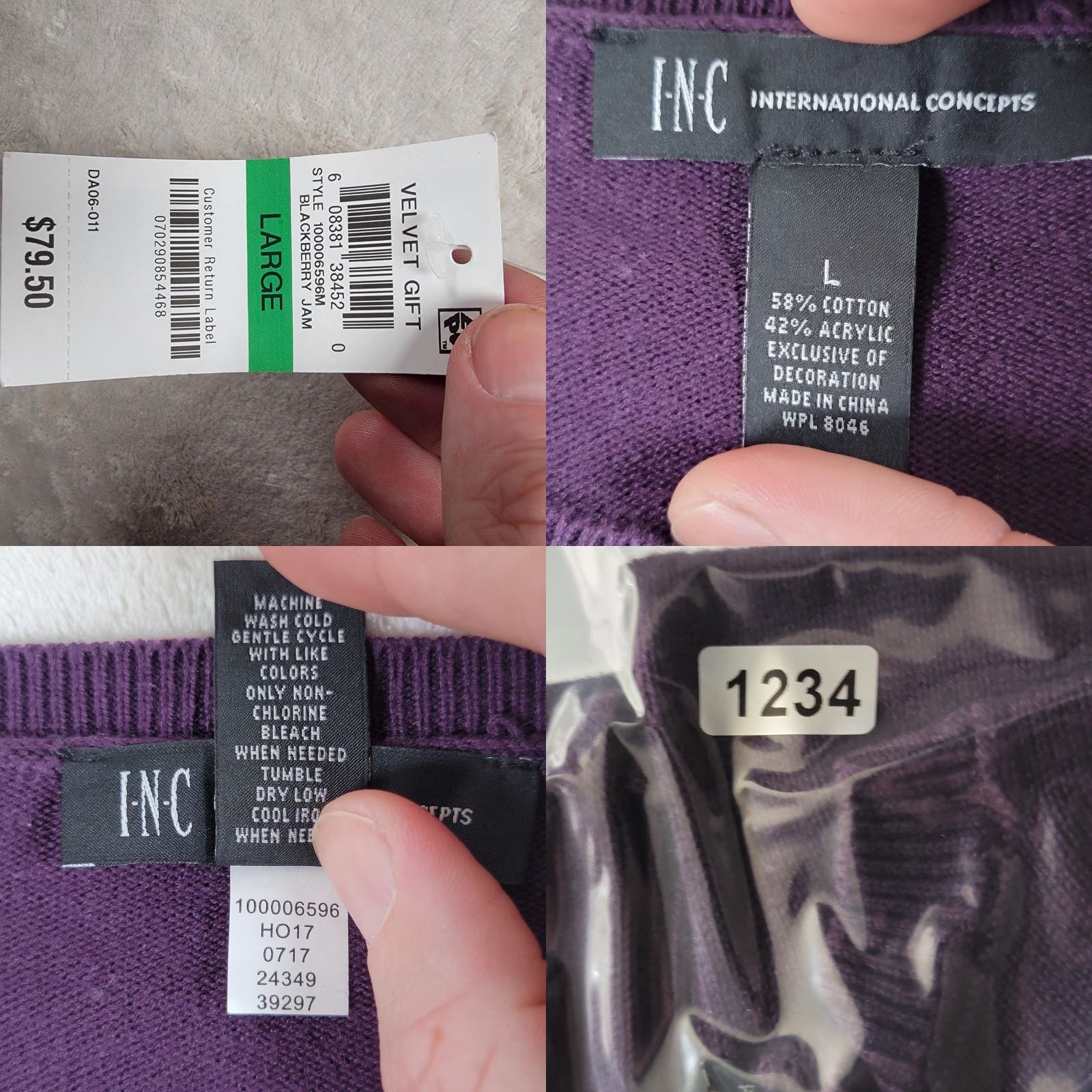 INC International Concepts Cardigan Sweater Women\'s Large Purple Blackberry Jam Floral Knit NWT