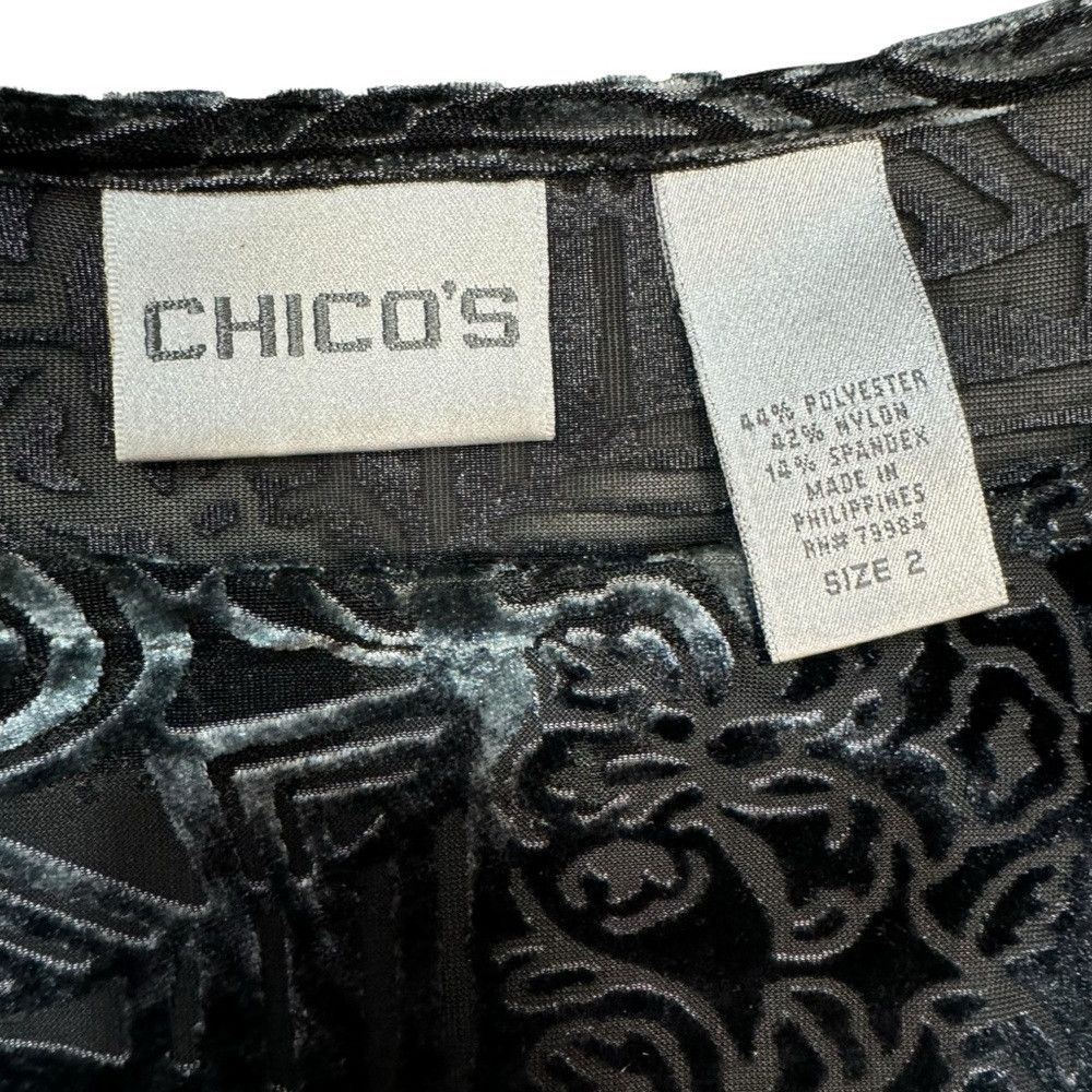 Chicos Chicos Velvet Burnout Blouse Dark Grey Long Sleeve Top Size Size L / US 10 / IT 46 - 7 Thumbnail