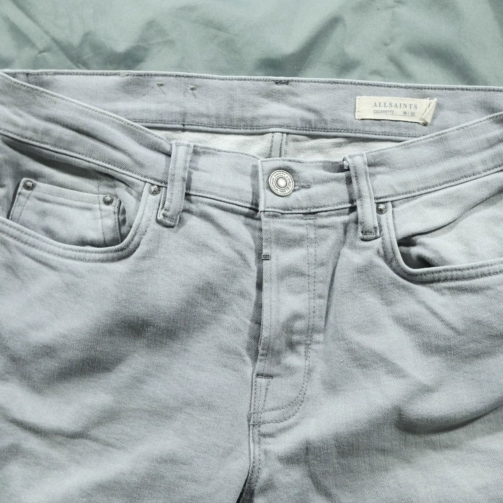 Allsaints AllSaints Jeans Slim Cigarette 32x32 Gray Light Denim Men Regular Adult Light Wash 5-Pocket Logo Hip Hop Band Rock Skinny Style Jeans Mens Size US 32 / EU 48 - 5 Thumbnail