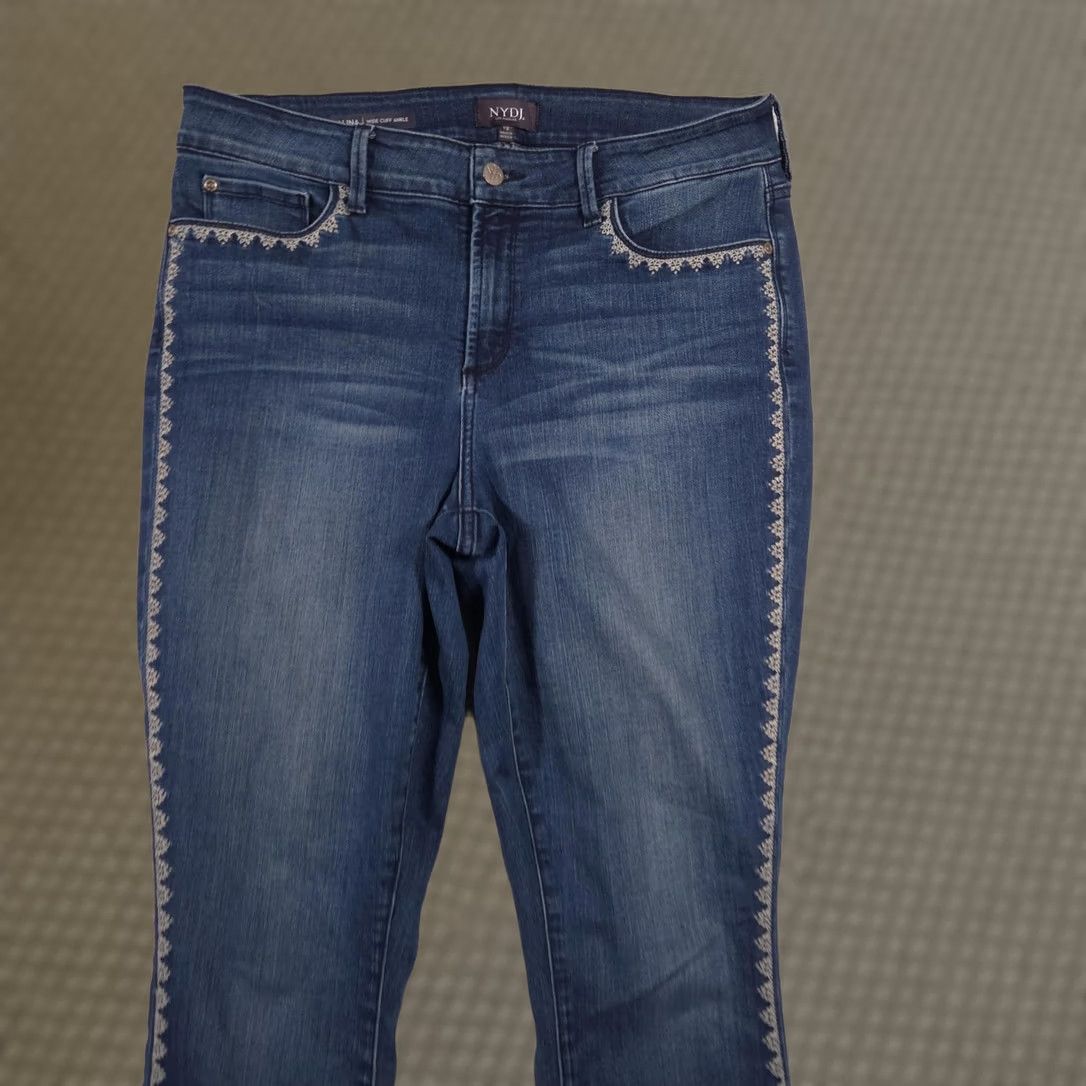 NYDJ NYDJ Alina Wide Cuff Ankle Jeans Womens 12 Blue Mid Rise Stretch Embroidered Size 34" / US 12 / IT 48 - 1 Thumbnail