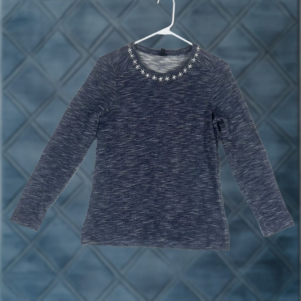 J.Crew VINTAGE J.Crew Womens Crewneck Sweater XS Beaded Jeweled Blue Space Dye L/S Size XS / US 0-2 / IT 36-38 - 1 Thumbnail