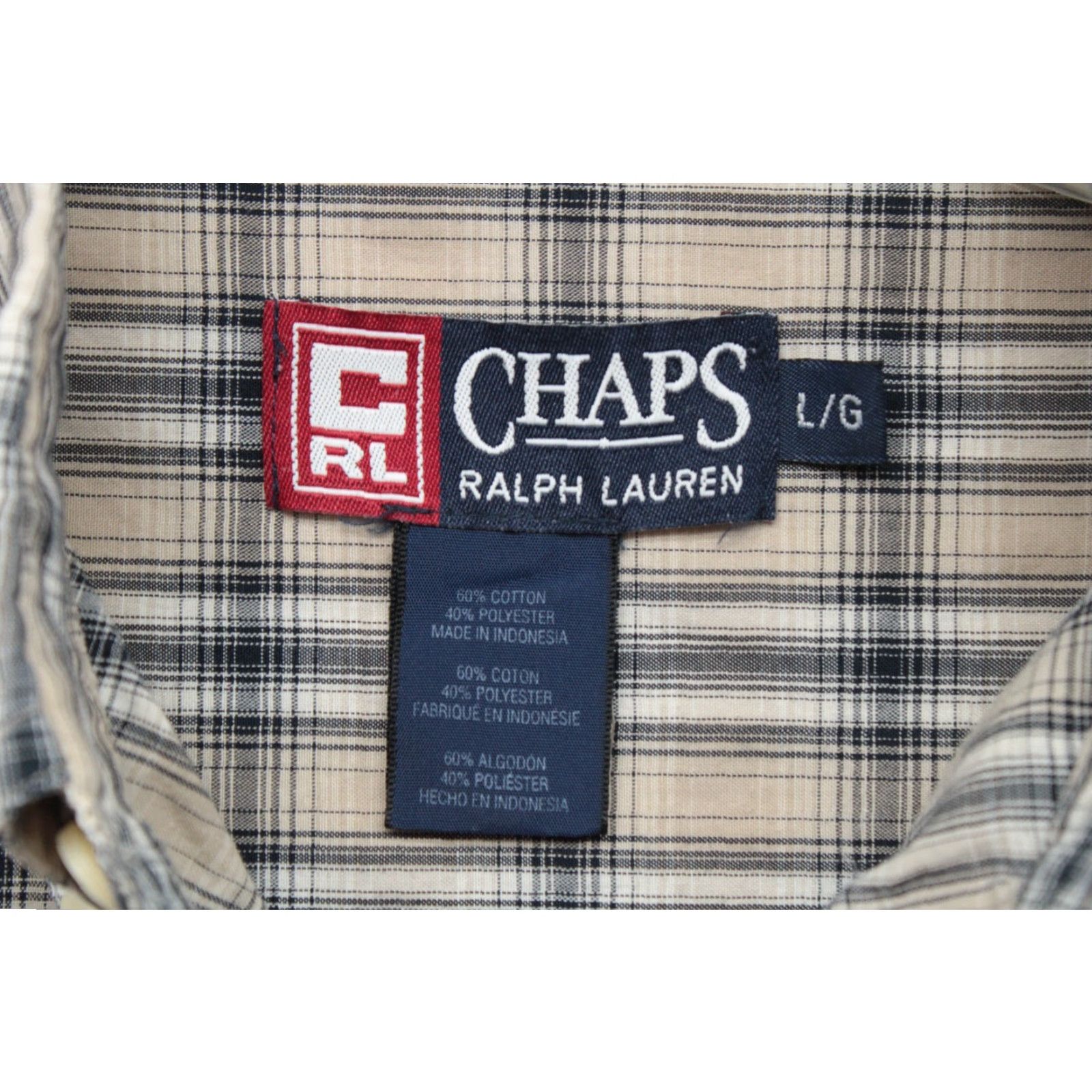 Chaps VINTAGE Chaps Ralph Lauren Shirt Men's Large Plaid Long Sleeve Logo Brown Black Shirt Size US L / EU 52-54 / 3 - 5 Thumbnail
