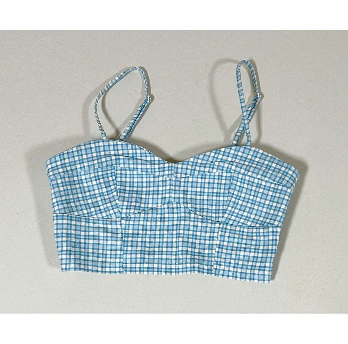 Vintage Blue Checkered Plaid Gingham Crop Top Shirt Blouse Size S 🩵 Size S / US 4 / IT 40 - 2 Thumbnail