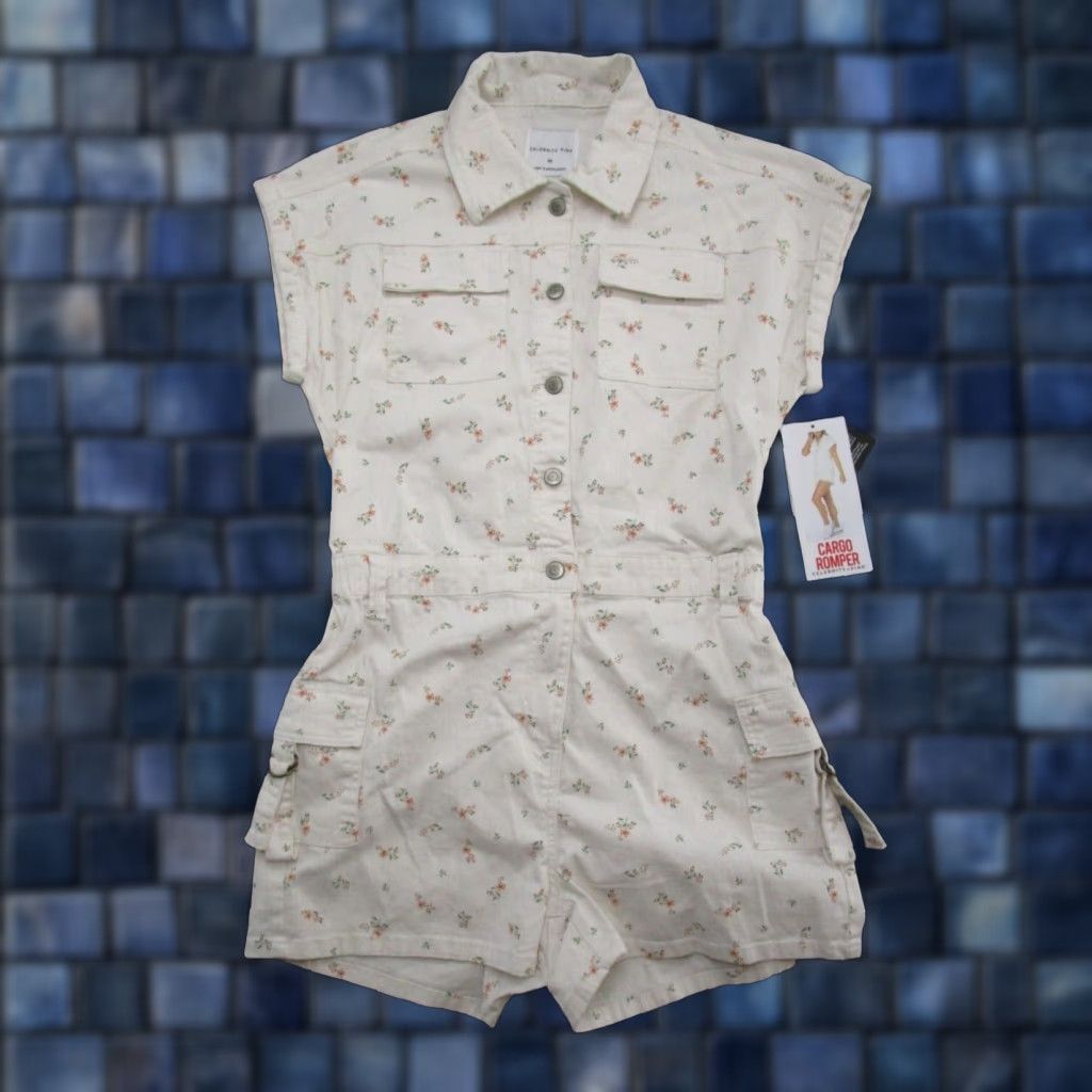 Vintage VINTAGE Celebrity Pink White Floral Cargo Jumper Romper in Women's Size Medium NEW Size 32" / US 10 / IT 46 - 1 Thumbnail