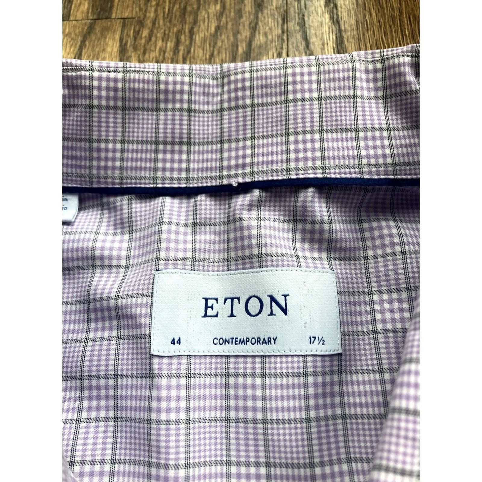 Eton Eton Dress Shirt Mens 17.5 44 Purple Long Sleeve Button Up Plaid Shirt Size 48R - 5 Thumbnail