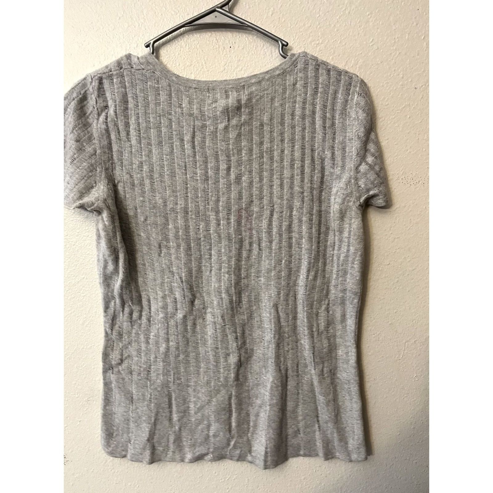 Vintage Kenar Henley Sweater Gray Women’s Ribbed 100% Cotton Short Sleeve Size 36" / US 14 / IT 50 - 3 Thumbnail