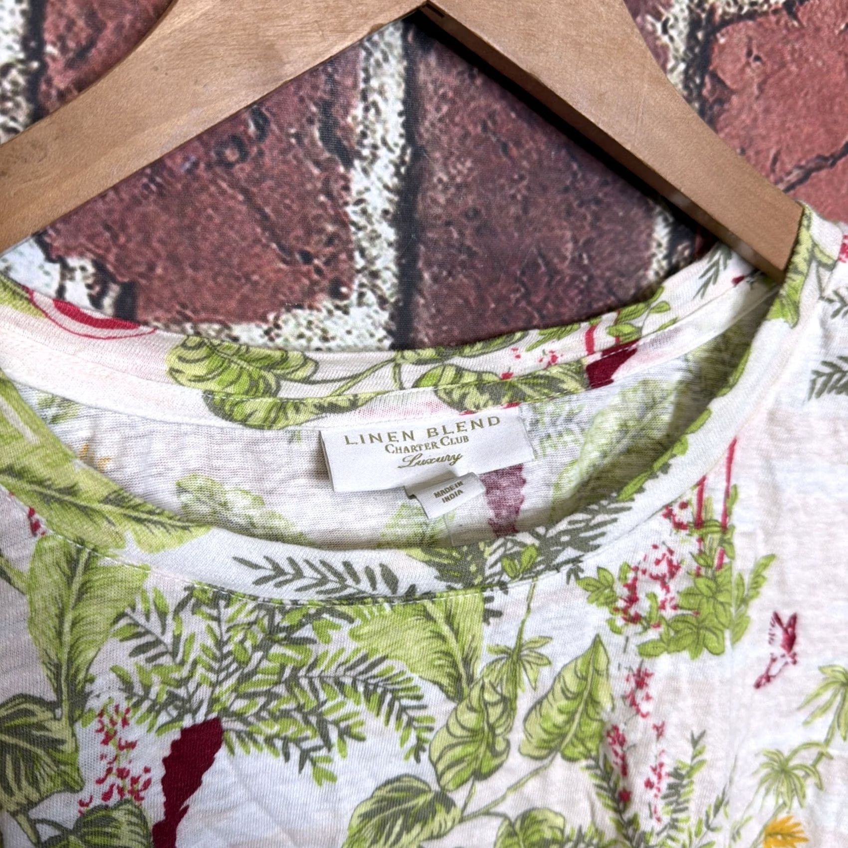 Charter Club Charter Club Shirt XL Womens Linen Blend Short Sleeve Floral Multicolor Button Collared Roll Tab Pockets Casual Tropical 90s? Size XL / US 12-14 / IT 48-50 - 2 Thumbnail