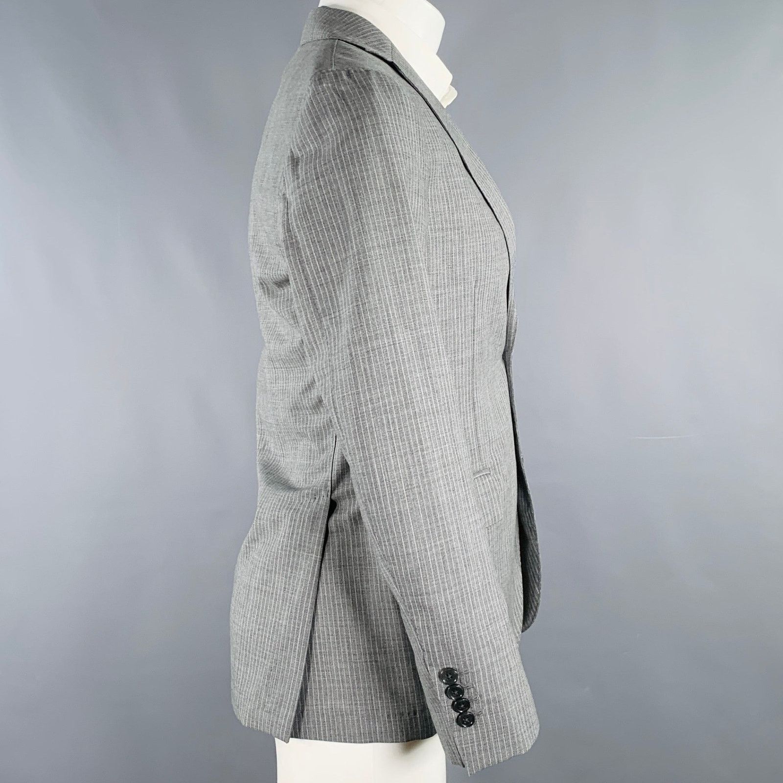 Lardini Size 38 Grey White Stripe Wool Notch Lapel Sport Coat Size 38R - 2 Thumbnail