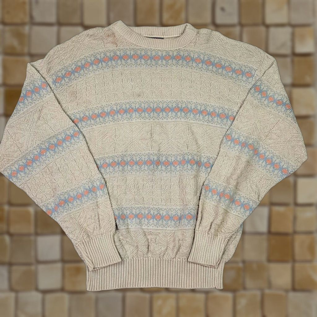 Vintage VINTAGE American Hero Geometric Men's Size M Beige Knit Pullover Sweater Size US M / EU 48-50 / 2 - 1 Thumbnail