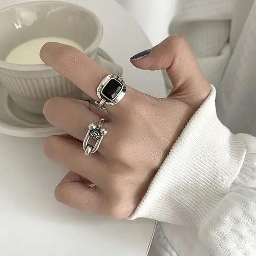 Jewelry 925 Silver Irregular Ring Set Size ONE SIZE - 3 Thumbnail