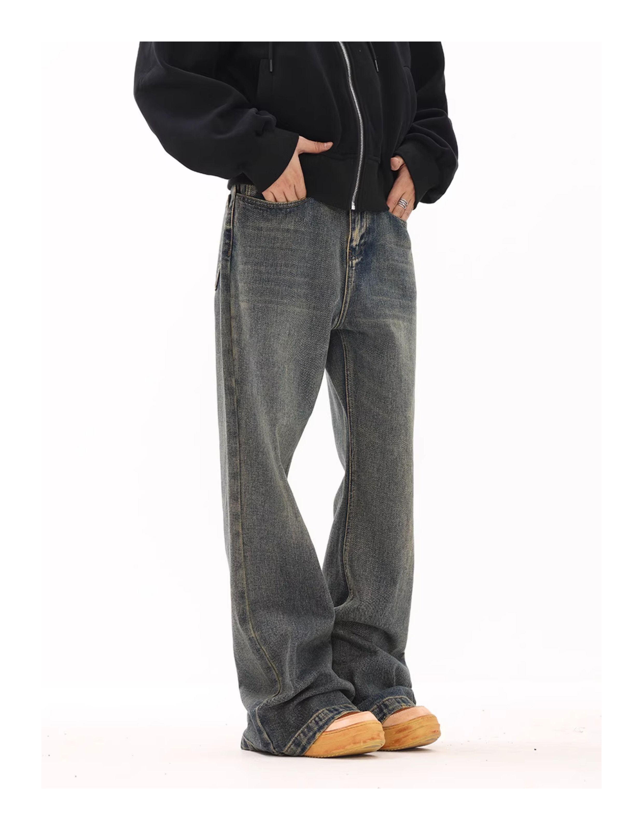 washed faded rock yuppie flared jeans