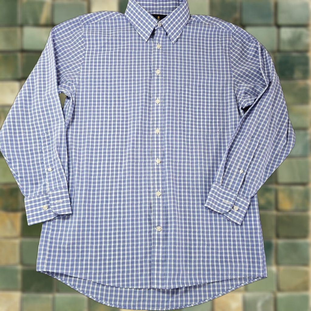 Stafford Stafford Dress Shirt Mens 15.5 32/33 Blue Check Travel Performance Super Shirt Size 42R - 1 Thumbnail