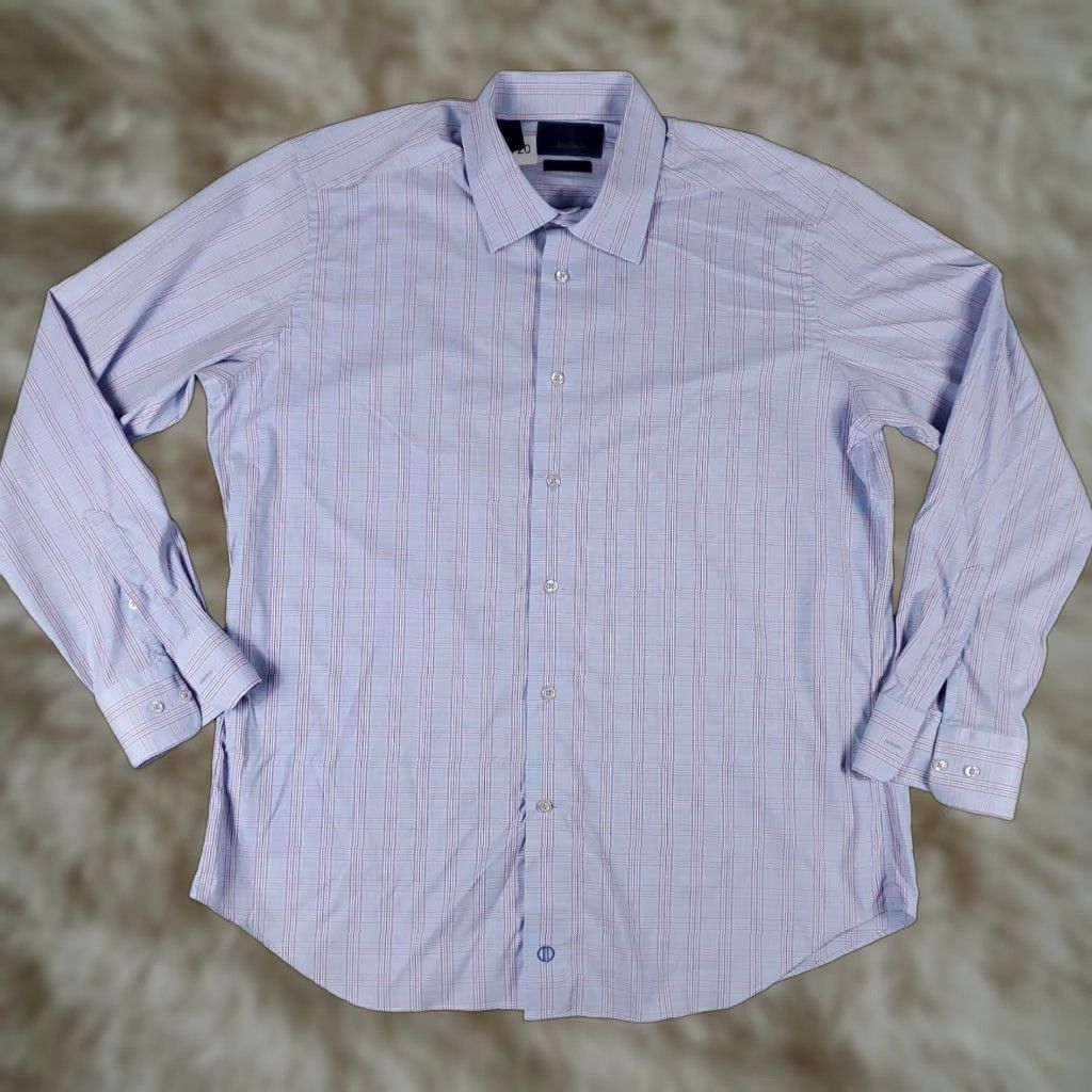 David Donahue David Donahue Shirt Mens 17.5 Blue Plaid Dress Button Size 46R - 1 Thumbnail