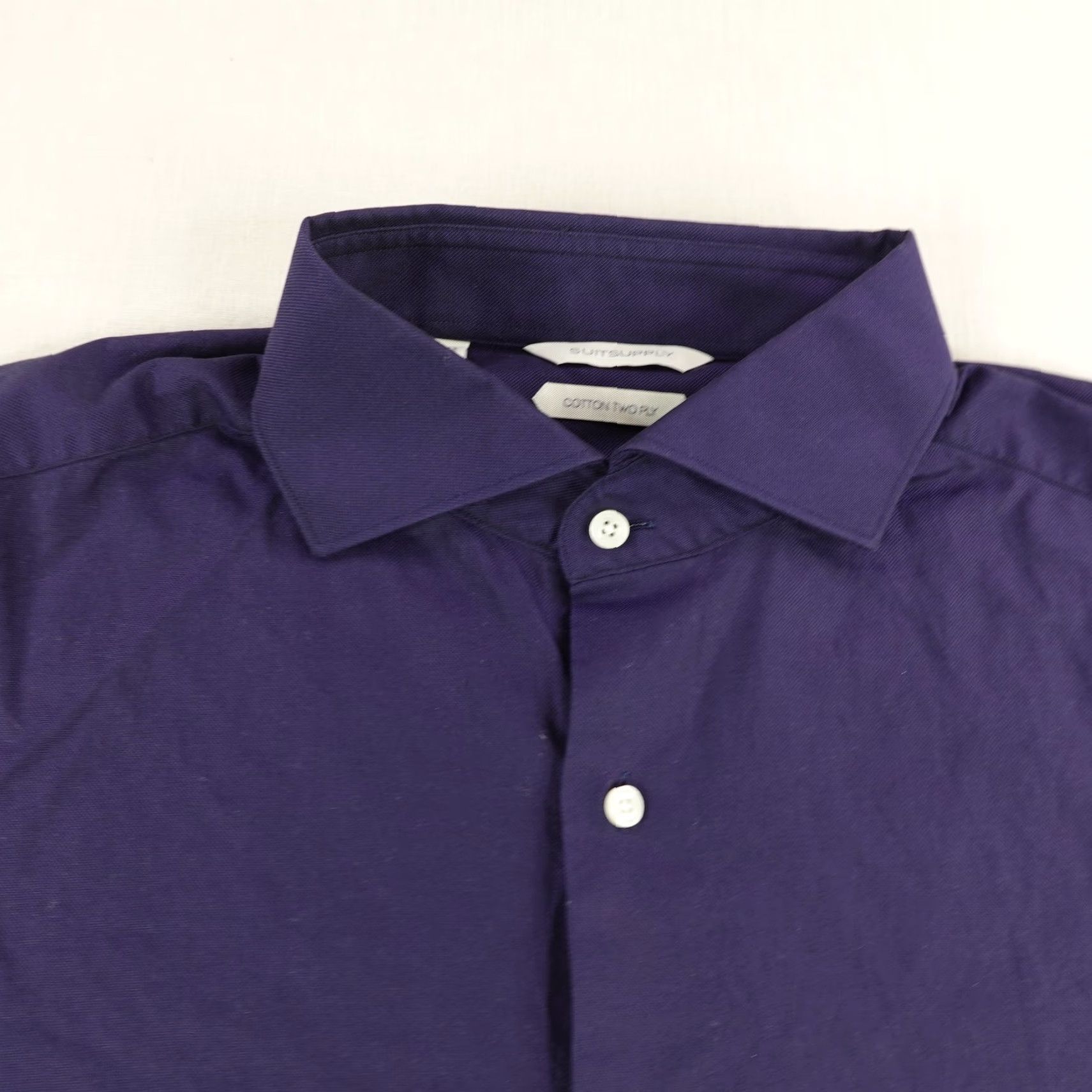 Suitsupply VINTAGE Suitsupply Shirt XL Blue Solid Long Sleeve Button-Up Cotton Spread Collar - Mens Size US XL / EU 56 / 4 - 2 Thumbnail
