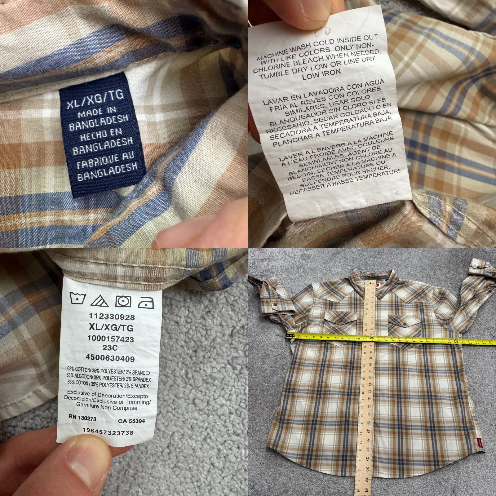 Wrangler Wrangler Button Down Shirt Mens XL Brown Blue Plaid Long Sleeve Pockets Casual Size US XL / EU 56 / 4 - 8 Thumbnail