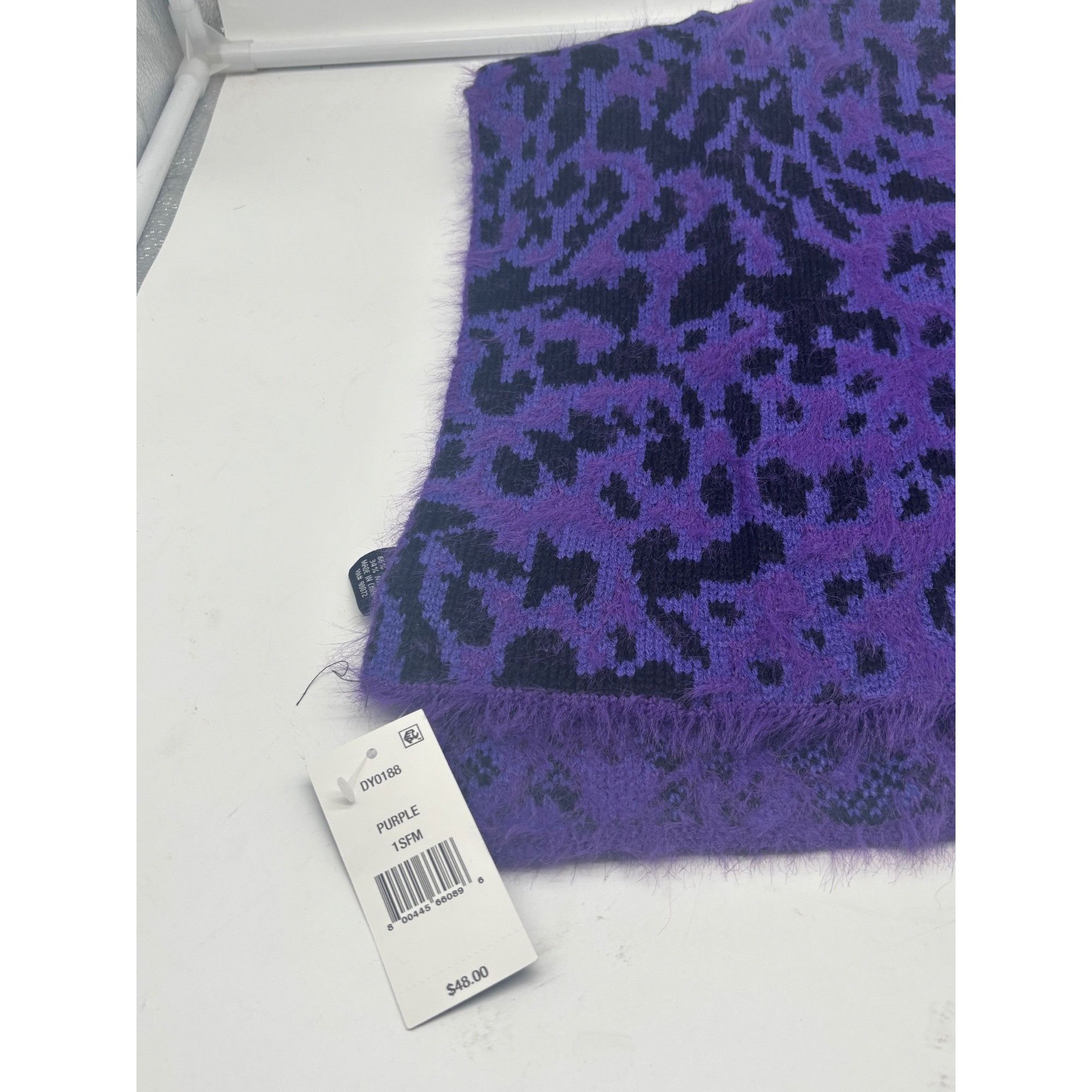 DKNY DKNY Fuzzy Animal Print Knit Scarf , Purple 12"x67" Size ONE SIZE - 11 Thumbnail