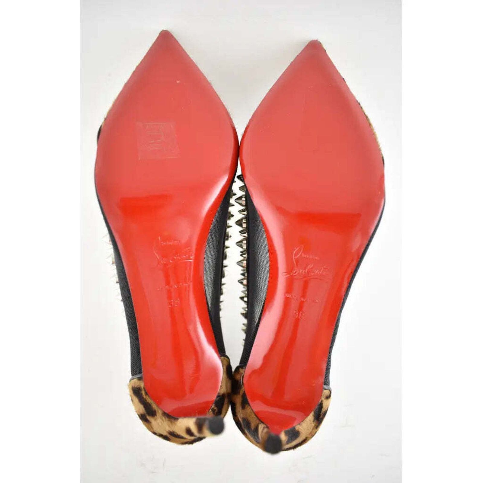 Christian Louboutin Galativi Spikes 85 Black Leopard Mesh Pointed Heel Pump 38 Size US 8 / IT 38 - 12 Thumbnail
