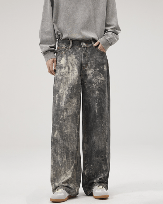 Japanese Brand × Jean American street style ink-splashed gray black baggy jeans Size US 32 / EU 48 - 2 Thumbnail