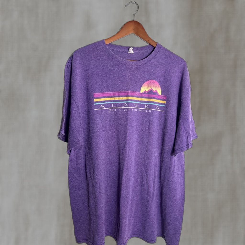 Vintage Mens XXL Short Sleeve Purple T Shirt Alaska Last Frontier Y2k Front? Size US L / EU 52-54 / 3 - 1 Thumbnail