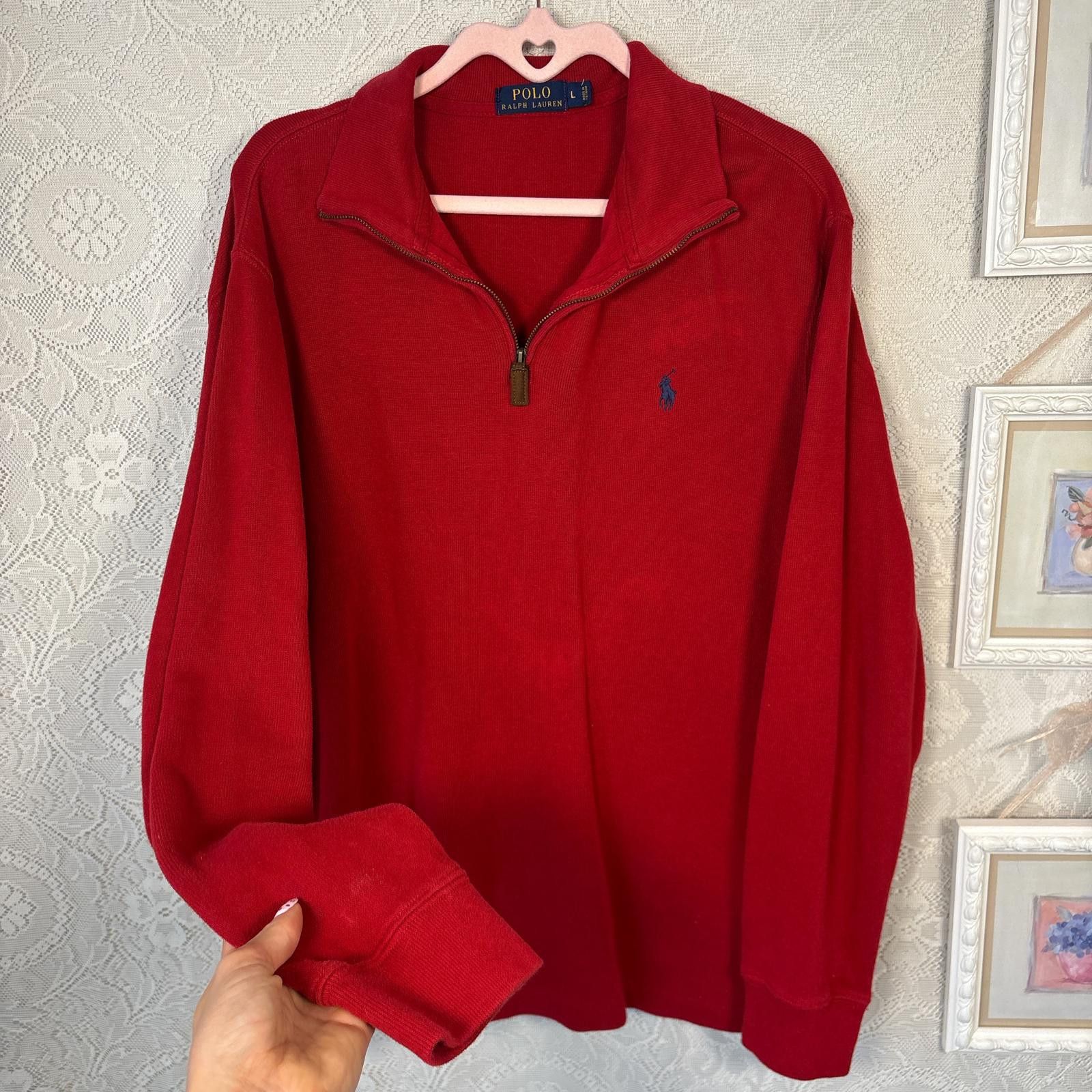 Polo Ralph Lauren vintage red quarter zip polo sweater Size US L / EU 52-54 / 3 - 2 Thumbnail