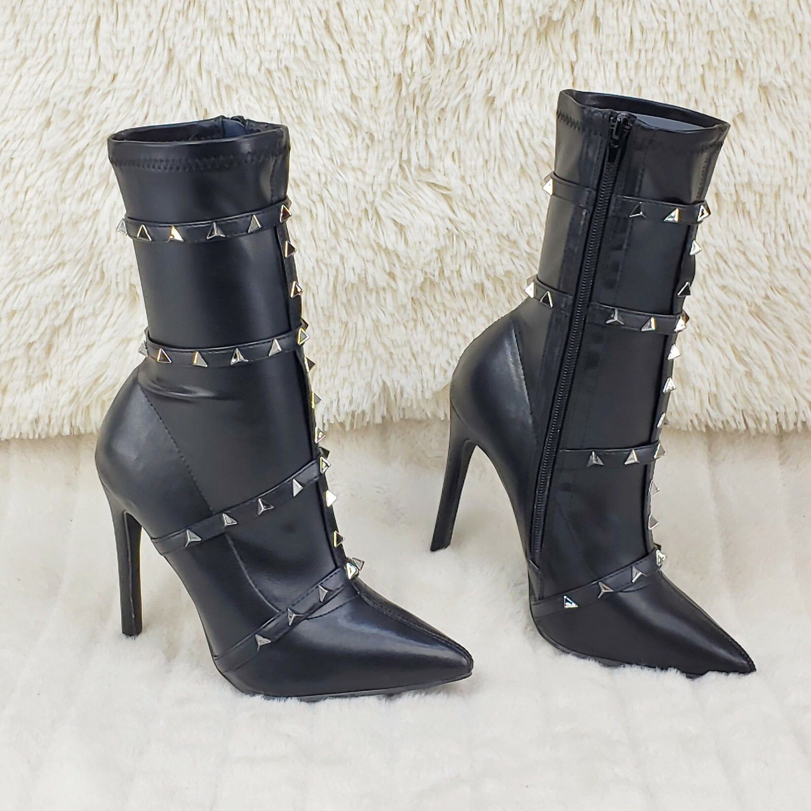 Mark Pyramid Stud Strap High Heel Pointy Toe Stretch Ankle B