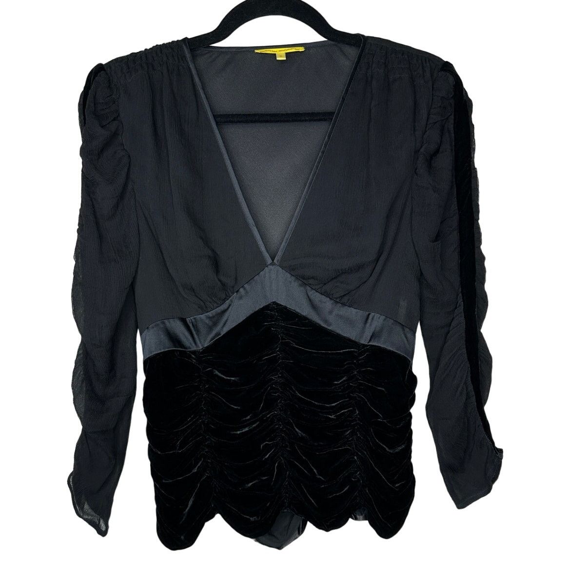 Other Catherine Malandrino Black Deep-V Satin 3/4 Sleeve Blouse S Size S / US 4 / IT 40 - 1 Thumbnail