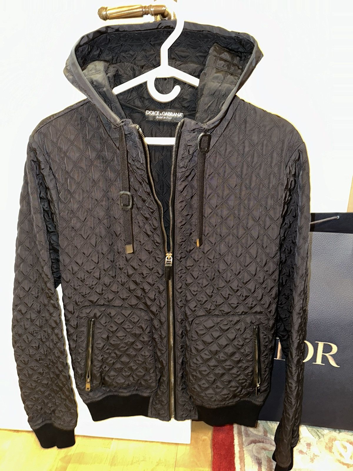 image of Dolce Gabbana Quilted Zip-Up Jacket in Black, Men's (Size Medium)